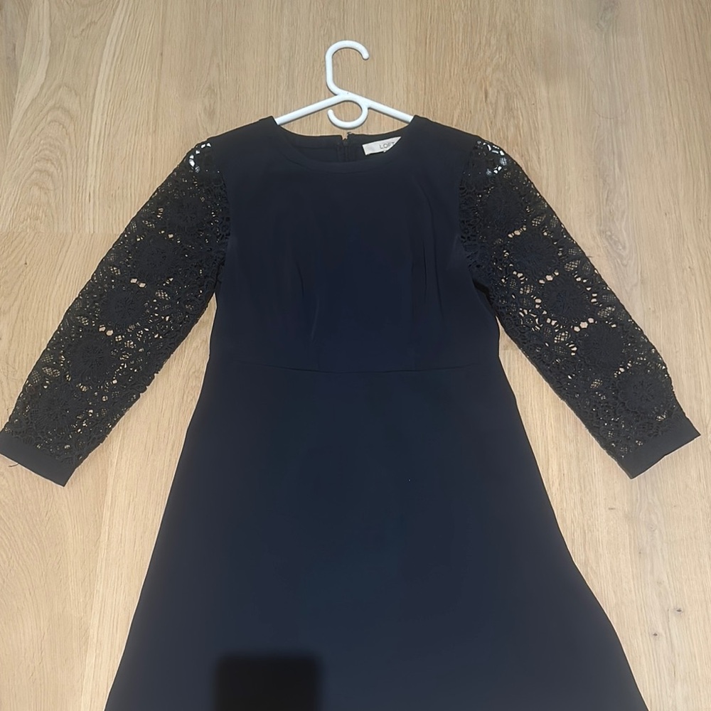 LOFT Navy Blue Sheath Dress with Bishop Sleeves